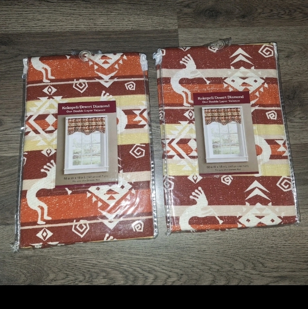 Lot Of 2 Colordrift Double Layer Valance Kokopeli Desert Diamond New (Eb8P)
